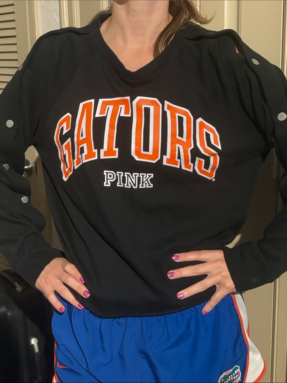 PINK Victoria's Secret Black Long-Sleeve GATORS Pullover with Orange Logo